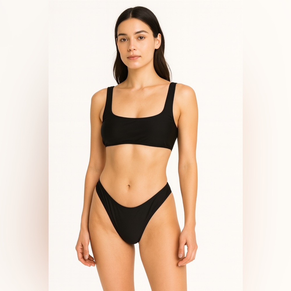 Joan Vass Black Bikini‎ Set Two Piece Swimsuit Classic Style Size S